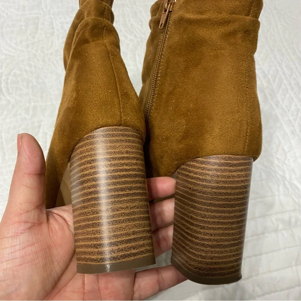 Charlotte Russe Tan Suede Peep-Toe Booties light Brown Size 9